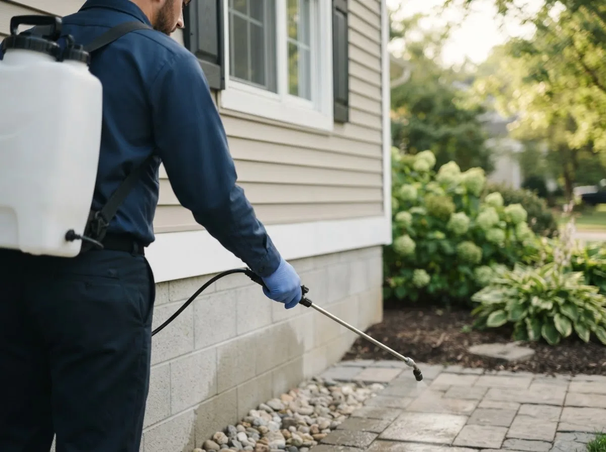 Pest control technician inspecting a home in Owls Head, NY